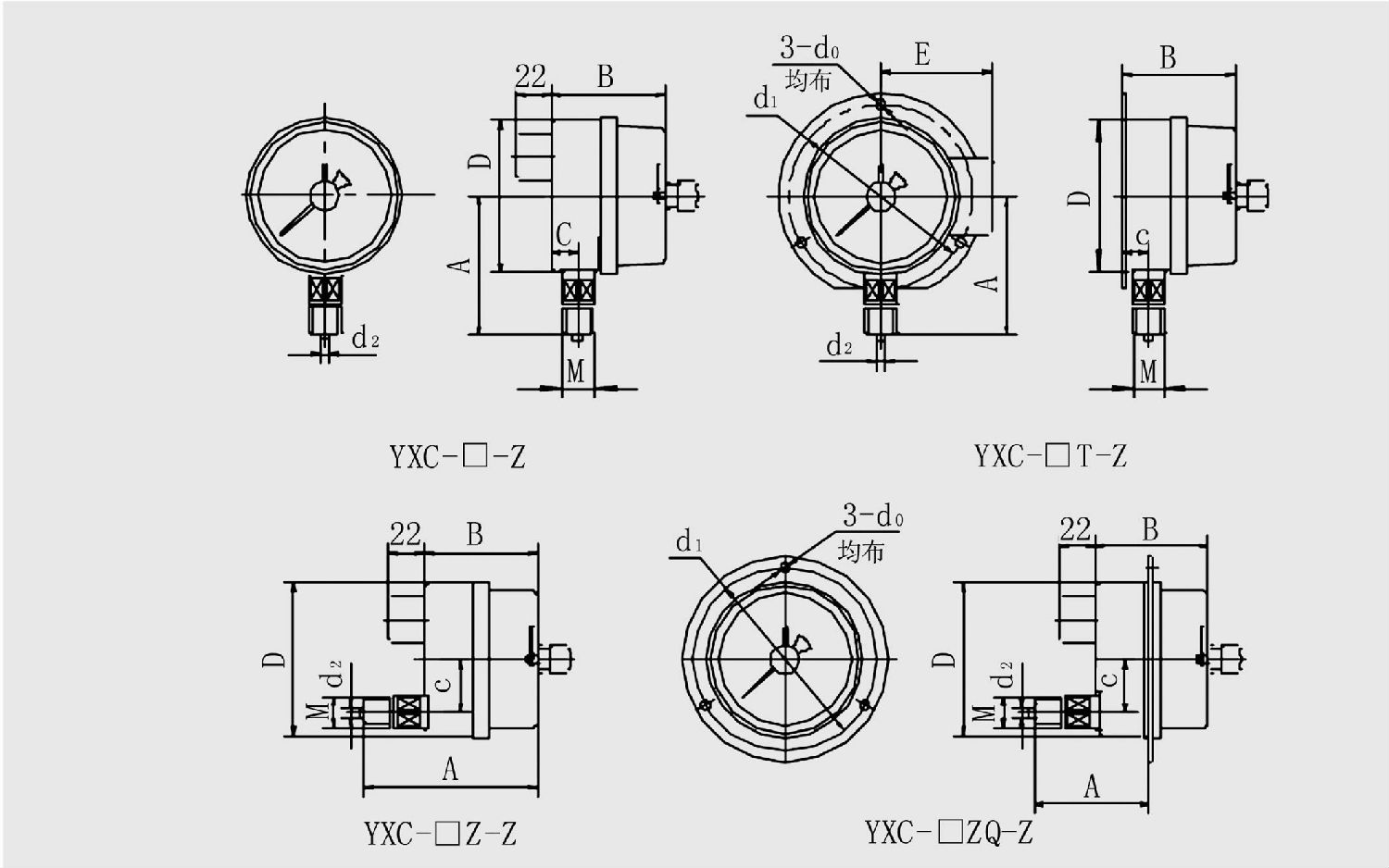YXC-60-Z径向耐震电接点压力表外形尺寸
